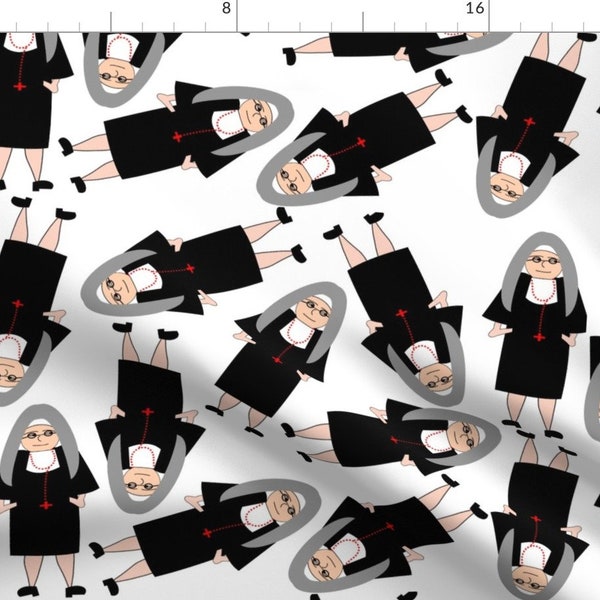 Nuns Fabric - Nun In Traditional Habit By Hot4tees Bg@Yahoo Com - Nuns Religious Black White Red Cotton Fabric By The Yard With Spoonflower