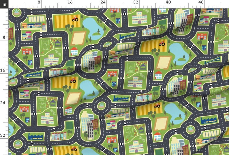 Green Fabric - Road Play Mat by seesawboomerang - Play Mat Roads Country City Roads Cut And Sew Town Map Fabric by the Yard by Spoonflower image 2