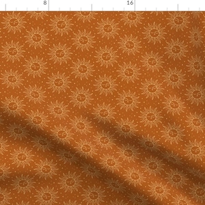 Burnt Orange Suns Fabric - Sun Face by sombrasblancas - Celestial Bohemian Witchy Magical Sun Face Fabric by the Yard by Spoonflower