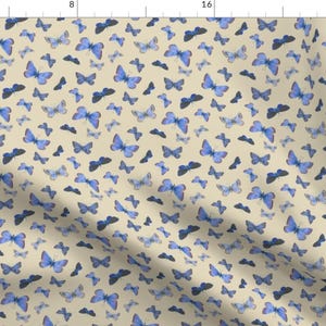 Scattered Blue Butterflies Fabric - Blues On The Air Small By Weavingmajor - Blue Butterflies Cotton Fabric By The Yard With Spoonflower