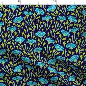 Blue Dainty Small Floral Illustration Spring Fabric - Blue Chrysanthemums By Dariara - Blue Cotton Fabric By The Yard With Spoonflower