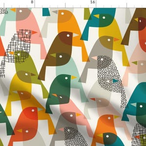 Birds Fabric - Midmod Birding by katerhees - Modern Abstract Rainbow Colorful Nature Wildlife White Yellow Fabric by the Yard by Spoonflower