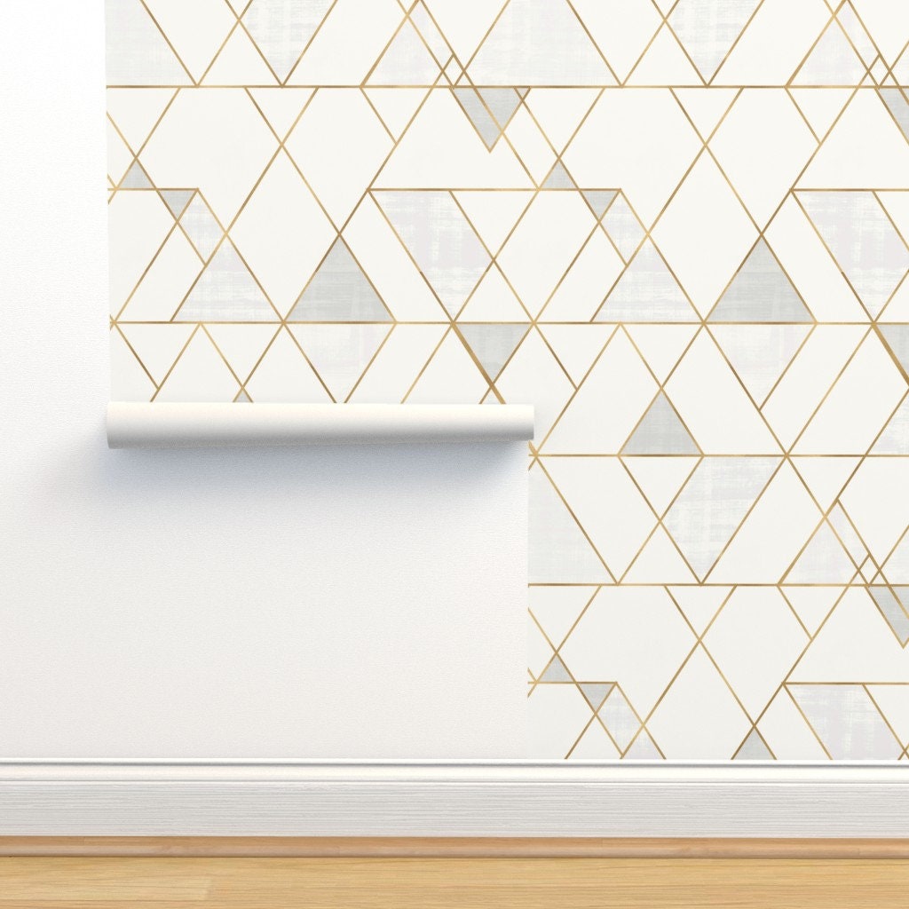Geometric Wallpaper Mod Triangles Cream by Crystal Walen Etsy