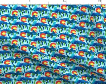 Colorado Watercolor Blue State Fabric - Colorado Sun And Splash By Everhigh - Colorado Mountain Cotton Fabric By The Yard With Spoonflower