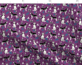 Boho Huskies On Purple Fabric - Siberian Husky Dog Mountain Teepee Forest Fabric By Petfriendly - Cotton Fabric By The Yard With Spoonflower