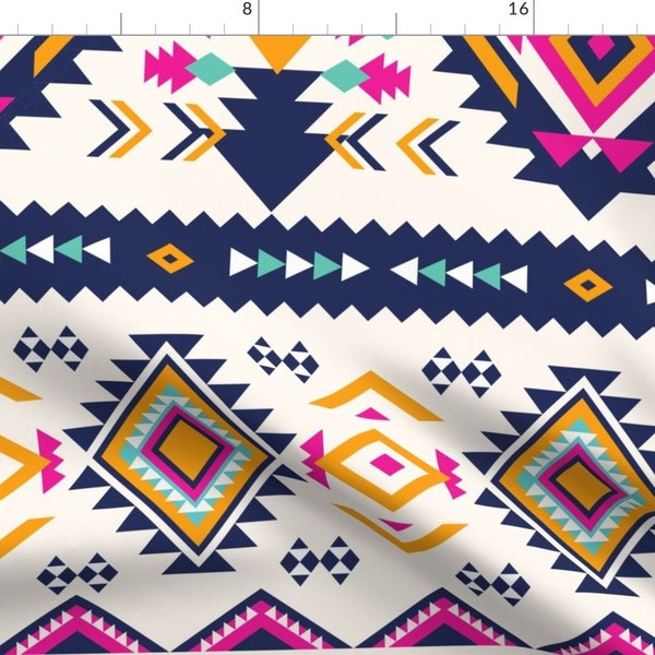 Southwestern Fabric - Preppy Western by hansonhomesolutions - Bright Desert Geometric Stripe Navy Hot Pink Fabric by the Yard by Spoonflower