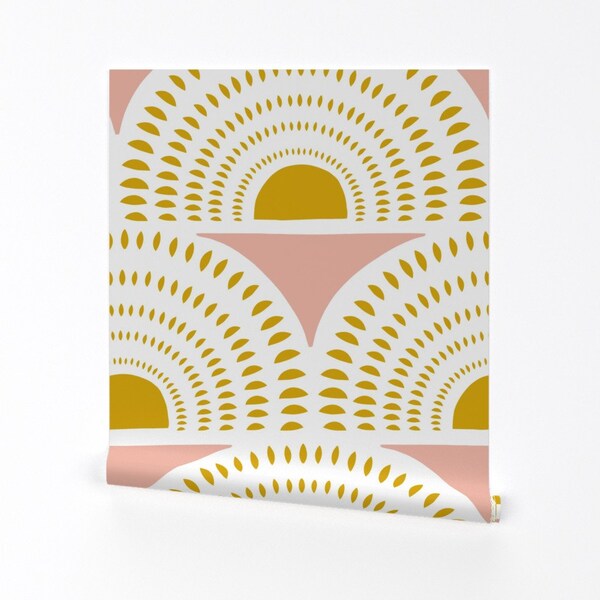 Geo Wallpaper - Blush Goldenrod Geometric Jumbo By Heatherdutton - Custom Printed Removable Self Adhesive Wallpaper Roll by Spoonflower