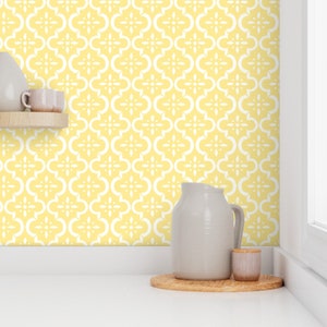 Moroccan Tile Wallpaper - Yellow Ikat Moroccan Flower By Sugarfresh - Custom Printed Removable Self Adhesive Wallpaper Roll by Spoonflower