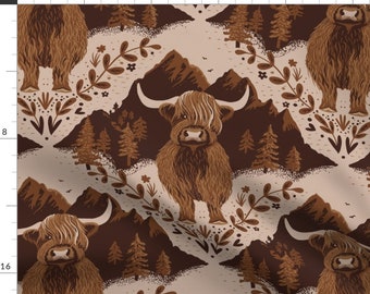 Highland Cow Fabric Linen Look With Matching Cushion Panel 