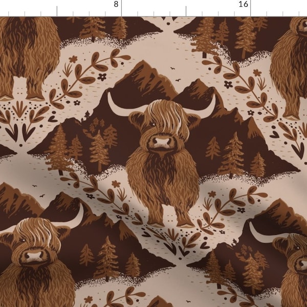Highland Cow Fabric - Hilda The Highland Cow  by creativeinchi - Whimsical Cows Cow Horns Farm Animal Fabric by the Yard by Spoonflower