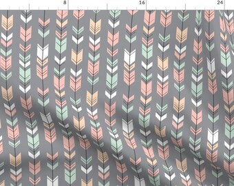Gray Fabric - Fletching Arrows (Small Scale) Gray The Willow Woods By Littlearrowdesign - Gray Cotton Fabric By The Yard With Spoonflower