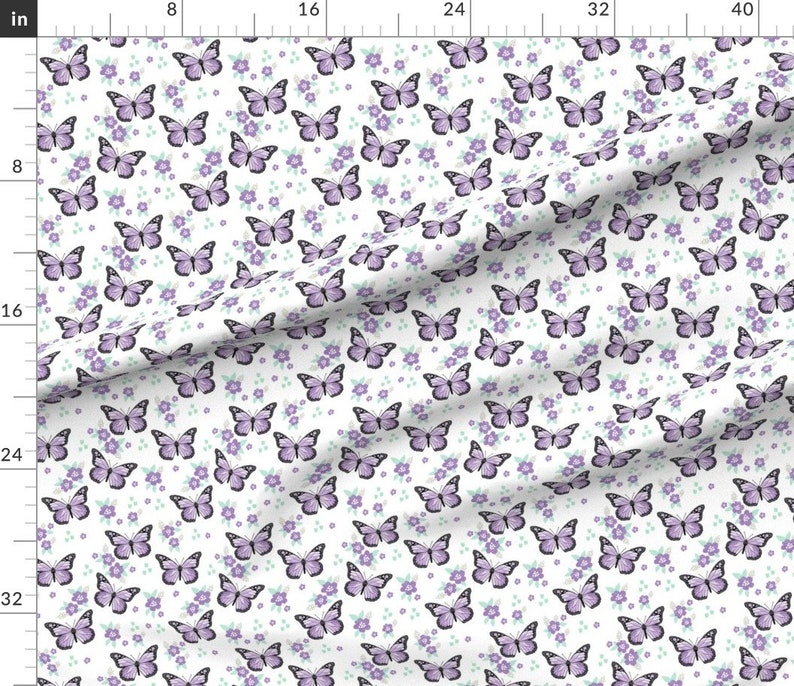 Purple Butterfly Fabric Monarch Butterflies Spring Florals | Etsy