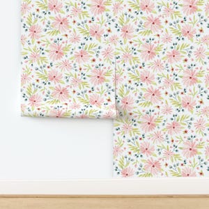 Floral Wallpaper - Amelia - Watercolor Floral Pink By Heatherdutton - Custom Printed Removable Self Adhesive Wallpaper Roll by Spoonflower image 4