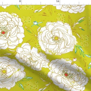 Greenery Botanical Fabric - Paris Peonies By Cynthiafrenette - Illustrated Green Spring Floral Cotton Fabric By The Yard With Spoonflower