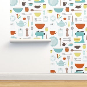 Vintage Kitchen Wallpaper - My Vintage Kitchen By Calobeedoodles- Retro Custom Printed Removable Self Adhesive Wallpaper Roll by Spoonflower image 5