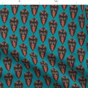Krampus Fabric - Scary Christmas German Folklore Demon on Blue Winter Europe By Myflamingheart - Cotton Fabric By The Yard With Spoonflower