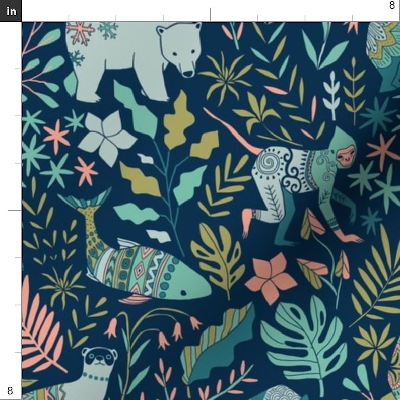 Endangered Species Fabric - Endangered Species Tropical Leaves Animals By Kostolom3000 - Folk Art Cotton Fabric By The Yard With Spoonflower image 3