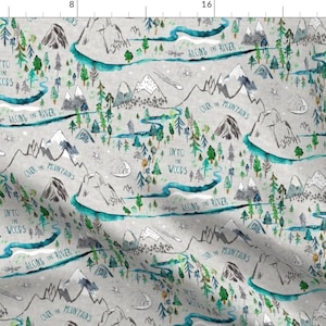 Alpine Fabric - Let's Go Adventuring By Nouveau Bohemian - Blue Green Gray Outdoors Hiking Forest Cotton Fabric By The Yard With Spoonflower