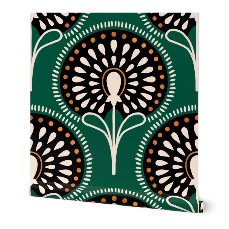 Emerald Art Deco Wallpaper Art Deco Dandelion by De_koro Etsy