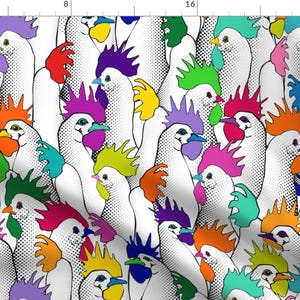 Rainbow Rooster Fabric - Chicken Pops By Juliesfabrics - Colorful Farm Chicken Cotton Fabric By The Yard With Spoonflower