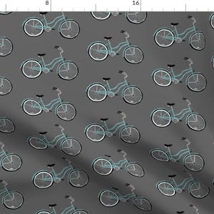 Bicycle Fabric - Aqua Bike On Gray By Beththompsonart - Blue Bike Novelty Cotton Fabric By The Yard With Spoonflower