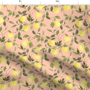 Lemons Tree Citrus Fruit Pink Fabric - Lemon Branches By Mintpeony - Lemons Citrus Fruit Cotton Fabric By The Yard With Spoonflower