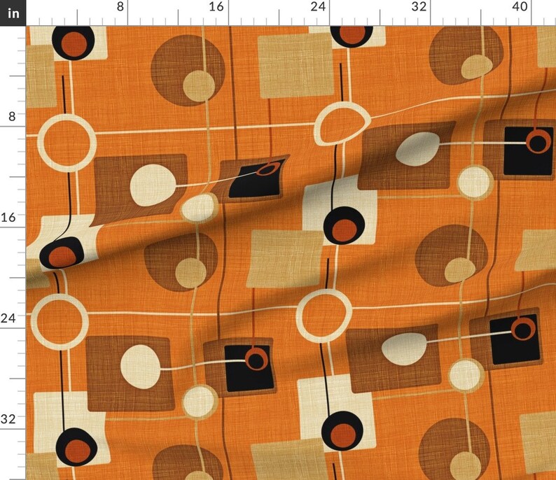 Mid Century Modern Fabric Orbs and Squares Orange by Chicca Etsy Canada