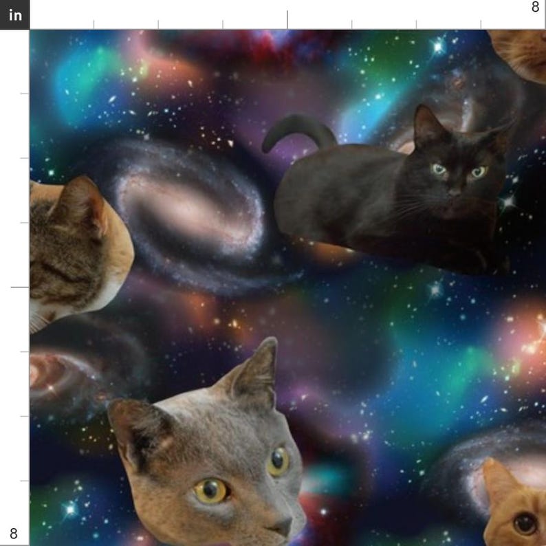 Galaxy Cats Fabric - Galaxy Cats By Electrogiraffe - Galaxy Cats Stars Celestial Blue Black Pink Cotton Fabric By The Yard With Spoonflower image 3