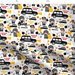 Police Fabric - Man And Car Catch A Thief By Littlesmilemakers Cops and Robbers Toddler Kids - Cotton Fabric By The Yard With Spoonflower