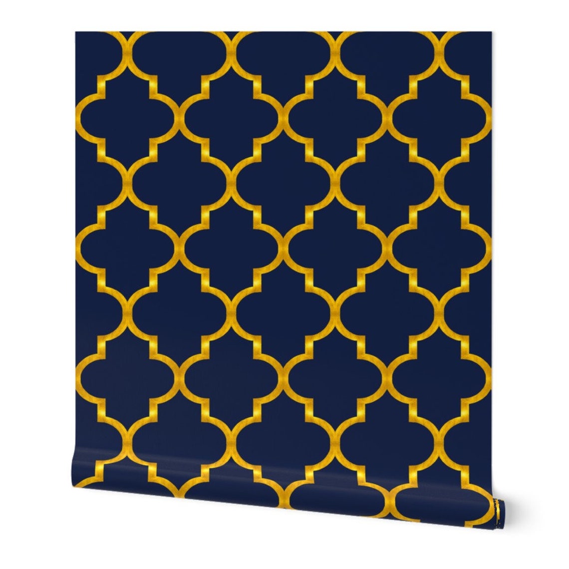 Ogee Wallpaper Navy and Gold Quatrefoil by Etsy