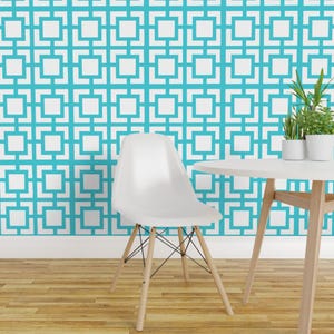 Turquoise Peel and Stick Wallpaper -  Geometric Mod Mid Century Modernism - Removable Wall Decor Art - Palm Springs Blue by ruby_ritz