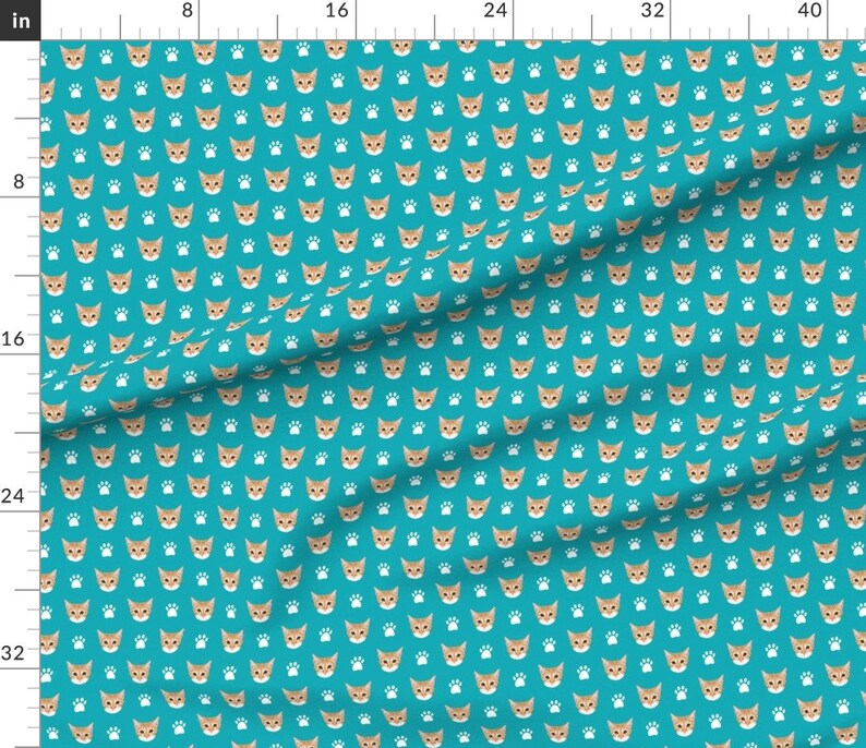 Cat Fabric Orange Tabby Cat on Turquoise Fabric by Etsy