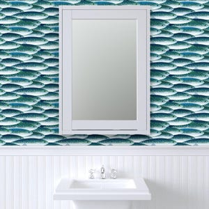 Fisch-Tapete - Meer von Spellstone - Fisch-blauen Schuppen Sportler Angeln Individuell bedruckte entfernbare selbstklebende Tapetenrolle von Spoonflower Bild 8