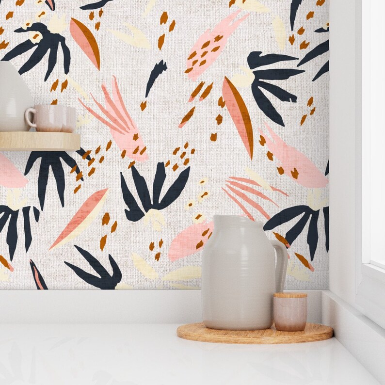 Boho Botanicals Wallpaper French Linen Boho Adobo by Holli - Etsy