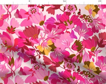 Hot Pink Floral Fabric - Le Jardin In Pink  by davidrosedesigns - Modern Botanical Regency Maximalist Fabric by the Yard by Spoonflower