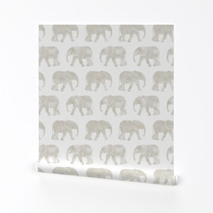 Elephant Wallpaper - Baby Elephants By Littlearrowdesign - White Beige Nursery Animal Removable Self Adhesive Wallpaper Roll by Spoonflower