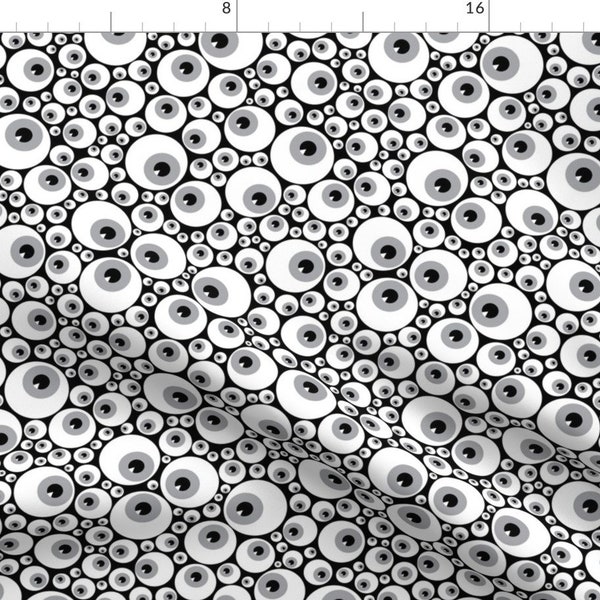 Eyeballs Fabric - Eyeballs Grey By Petitspixels - Nightmare Spooky Halloween Eyes See Gray Black Cotton Fabric By The Yard With Spoonflower