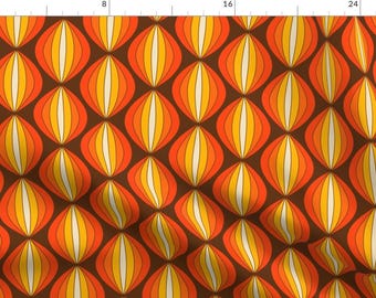 Retro Ogee Fabric - 1970s Flaming Bud by kimblissdesign - Orange Brown Mustard Gold 1960s 1970s Nostalgia  Fabric by the Yard by Spoonflower