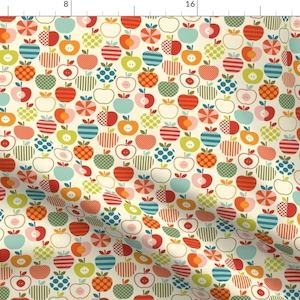 Scandi Apples Fabric - Colorful Apples by katerhees - Classroom Teacher Red Yellow Blue Small Scale Retro Fabric by the Yard by Spoonflower