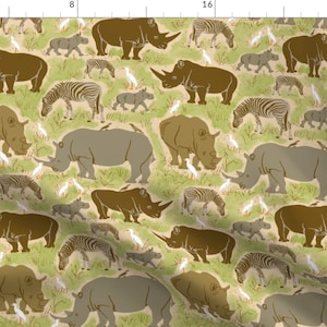 Summer Sahara Fabric - Rhinoceroses And Zebras Large By Vinpauld - Rhinoceros Nursery Decor Cotton Fabric By The Yard With Spoonflower