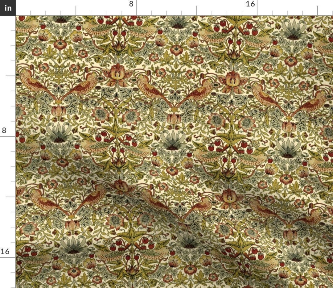 Victorian Damask Fabric Strawberry Thief Cream by Peacoquettedesigns Vintage Style Bird