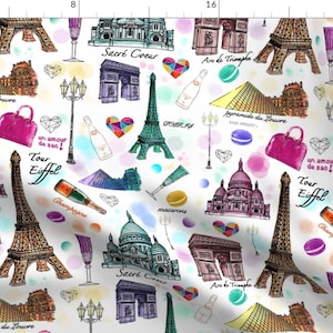 Paris Fabric - Voyage Paris By Vannina - Parisian France Eiffel Tower Wine Love City World Travel Cotton Fabric By The Yard With Spoonflower