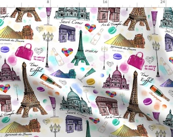 Paris Fabric - Voyage Paris By Vannina - Parisian France Eiffel Tower Wine Love City World Travel Cotton Fabric By The Yard With Spoonflower