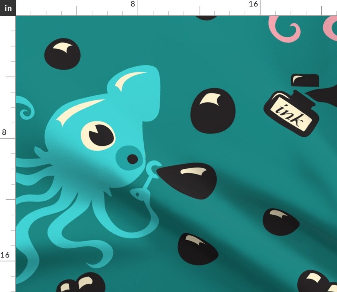 Squid Fabric Inky Squid Bubbles By Irrimiri Squid Pink Etsy