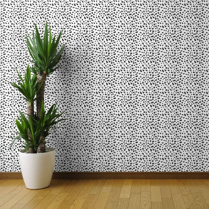 Black White Abstract Dalmatian Spots by Little SmileMakers Dots Wallpaper Custom Removable Self Adhesive Wallpaper Roll by Spoonflower