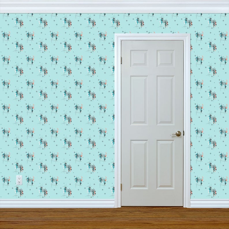 Atomic Wallpaper Diamond Aqua Salmon Turquoise By Tonyanewton Mcm Custom Printed Removable Self Adhesive Wallpaper Roll by Spoonflower