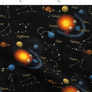 Space Orbiting Planets Map Fabric - Astrology By Dessineo - Space Map Astrological Nursery Cotton Fabric By The Yard With Spoonflower