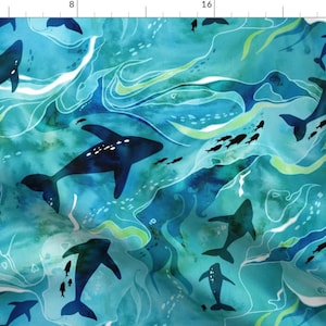 Whale Fabric - Teeming Ocean By Adenaj - Ocean Blue Green Aqua Underwater Animals Sea Life Water Cotton Fabric By The Yard With Spoonflower