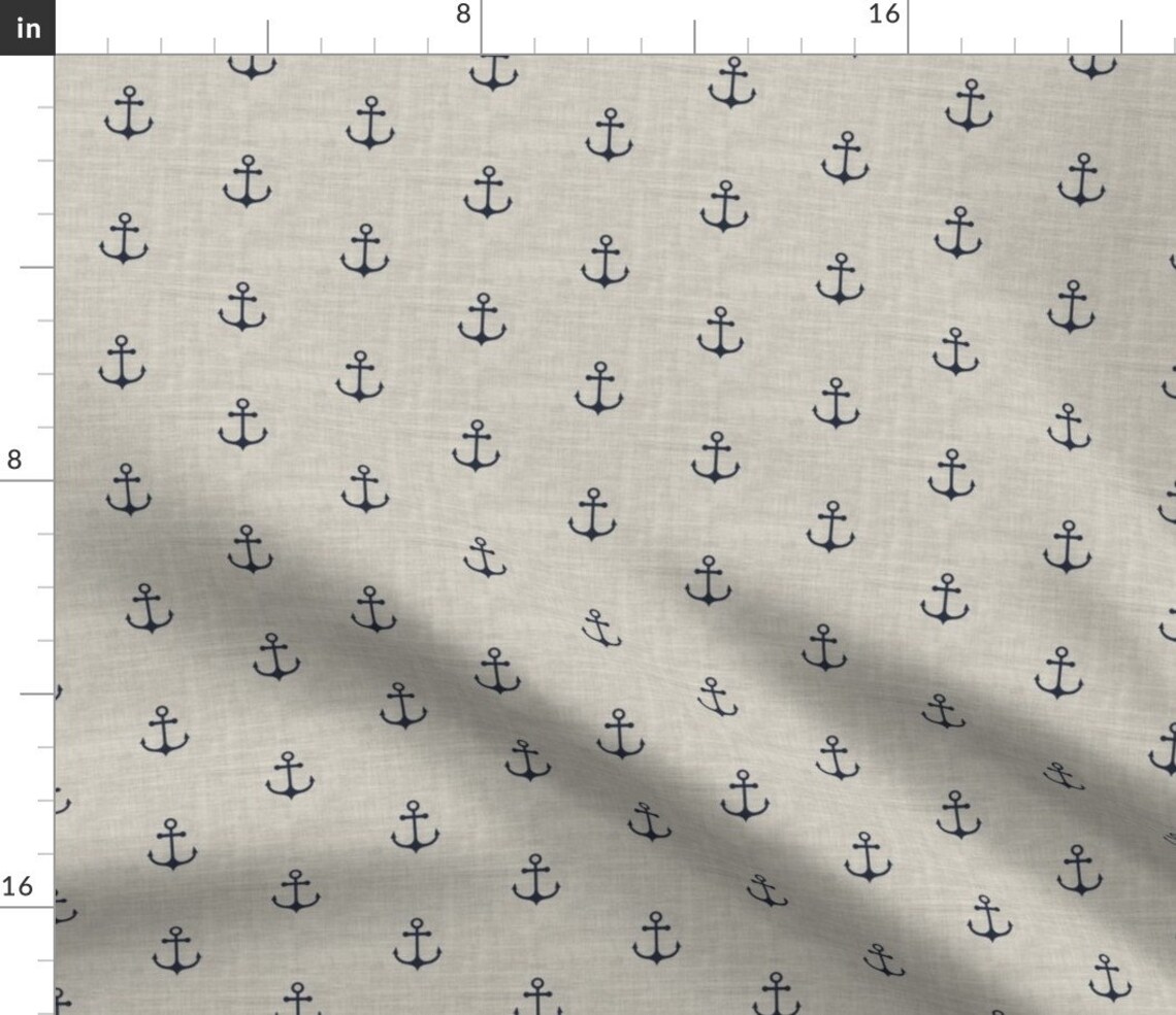 Anchors Fabric Anchor Navy off White Texture Custom Fabric Etsy
