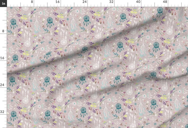 Dream Catchers Fabric - Wildflower Dreams Grey Purple Southwestern Boho By Nouveau Bohemian - Cotton Fabric By The Yard With Spoonflower image 2